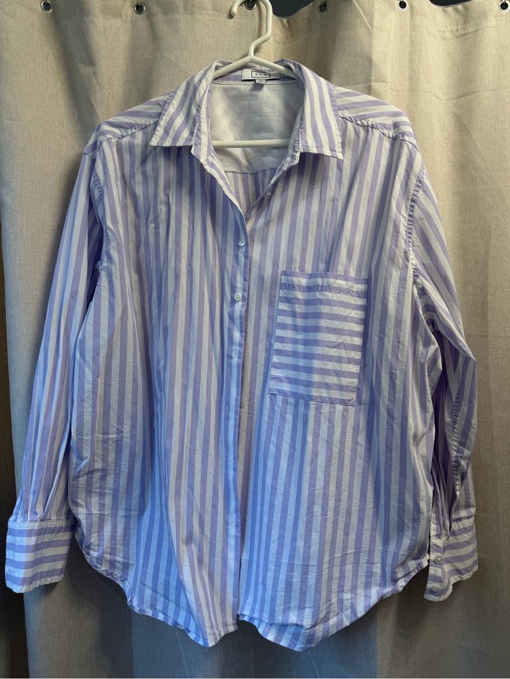 AYR Lavender and White Striped Casual Button-Down Shirt